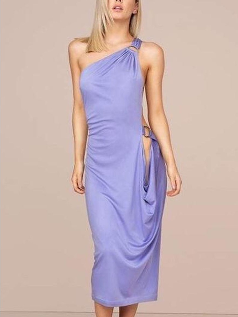 Agent Provocateur Makayla One-Shoulder Lilac Midi Dress with Ring Details